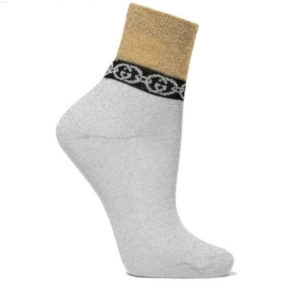 Gucci Socks Silver and Gold Metallic Interlocking G - Picture 6 of 9